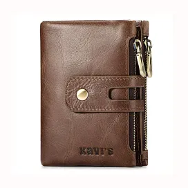 Kavis Double Zipper Genuine Leather Wallet