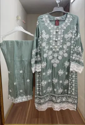 Pakistani Cotton Silk Embroidered Stitched 2Pcs _ Ligth Aqua 
