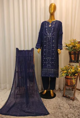 Pakistani Chiffon Stitched 2Pcs _ Blue  