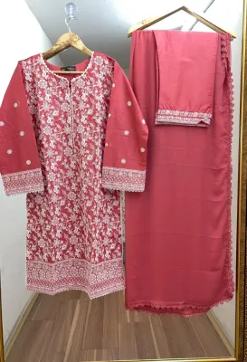 Pakistani Original Hayat's Stitched Cotton 3pcs _ Coral Pink 