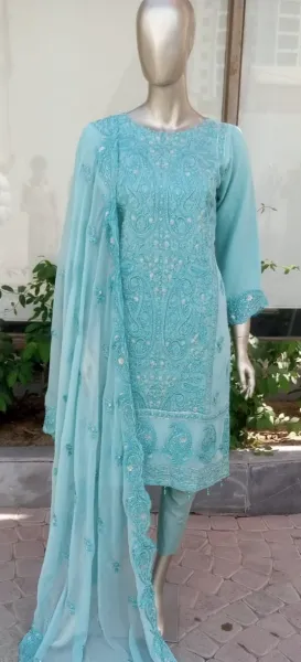 Pakistani Chiffon Stitched 2 Pcs _ Mint  