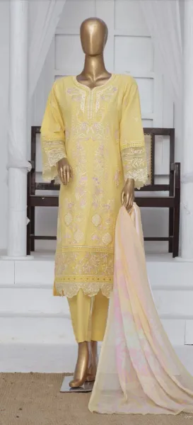 Pakistani Original Bin Saeed Luxury Cotton Stitched 3Pcs_ Yellow 