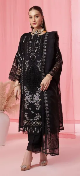 Pakistani Original Guzel Luxury Formal Organza Stitched 3Pcs _ Black 