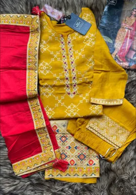 Original Delhi Boutique Stitched 3pcs _ Mustard 