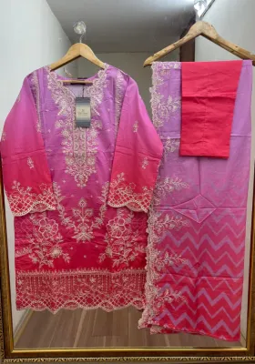 Pakistani Bin Saeed Stitched Tie & Dye Lawn Luxury Formal 3Pcs _  Pink Lavender