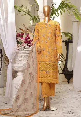 Pakistani Original Sadabahar Luxury Lawn Laceworok-Cutwork Stitched 3Pcs _ Mustard