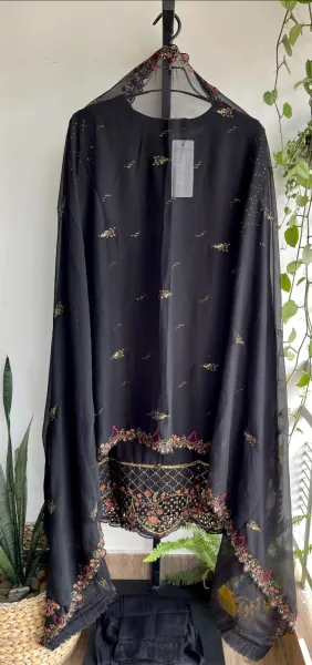 Pakistani Original Bin Saeed Luxury Chiffon stitched 3 Pcs _ Black 