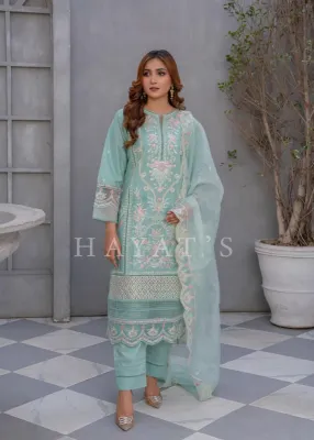 Pakistani Original Hayat's Luxury Cotton Stitched 3Pcs _ Light Mint  