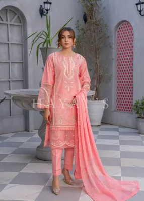 Pakistani Original Hayat's Luxury Cotton Stitched 3Pcs _ Pink 