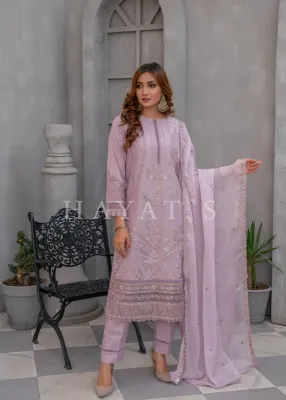 Pakistani Original Hayat's Luxury Cotton Stitched 3Pcs _ Lavender