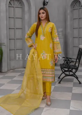 Pakistani Original Hayat's Luxury Cotton Stitched 3Pcs _ Lemon Yellow 