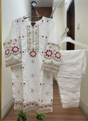 Pakistani Hayat's Stitched Embroidery Cotton 2Pcs _ White