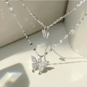 Double Butterfly 2 Layer Pendant Necklace 
