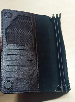 Leather Long Wallet Black
