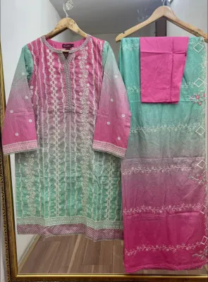 Pakistani Bin Saeed Stitched Tie & Dye Lawn Luxury Formal 3Pcs _ Pink