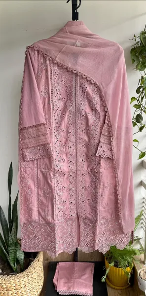 Pakistani Original Hayat’s Luxury Embroidered Stitched Cotton 3Pcs _ Mauve 