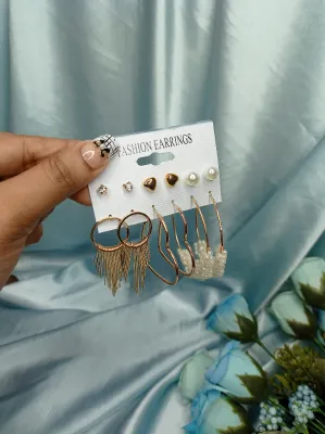 6 pairs Retro Style Geometric Big Love Earrings Set