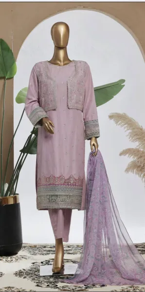 Pakistani Original Bin Saeed Luxury Plain Cotton Stitched 3 Pcs _ Lavender 