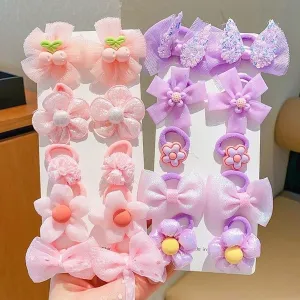 Pastel Princess Flower & Bow Hair Clip Set