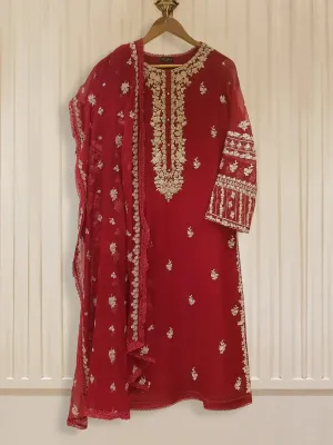 ORIGINAL AGHA NOOR TWO PIECE 100% PURE CHIFFON HEAVILY EMBROIDERED SHIRT ALONG WITH DUPATTA