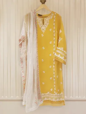 Original Agha Noor 3 Piece Yellow Cotton Suit – Ruby Designs