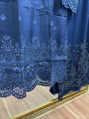 Pakistani Viscose Silk Stitched 3Pcs _ Midnight Blue