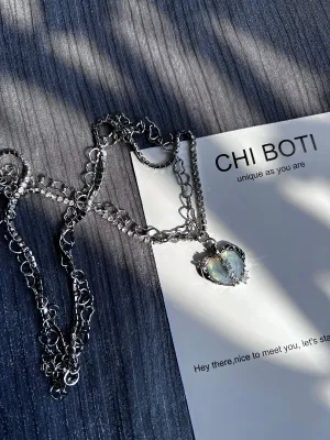 Aesthetic Blue Moonstone Opal Heart Necklace