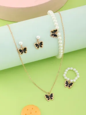 5pcs Alloy Oil Drop  Pearl Butterfly Jewelry Set 