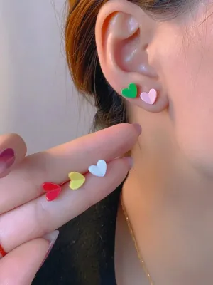 7 Pair Colourful  Love Shape Stud Earrings Set (1 Pata) 