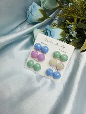 6 Pairs Colourful Pearl Acrylic Beads Earrings Set 