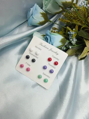 6 Pairs Mini Colourful Pearl Stud Earrings Set 