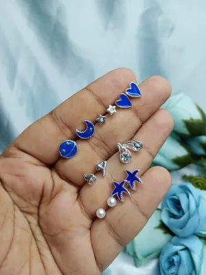 7 Pairs Blue Stud Earrings Set 