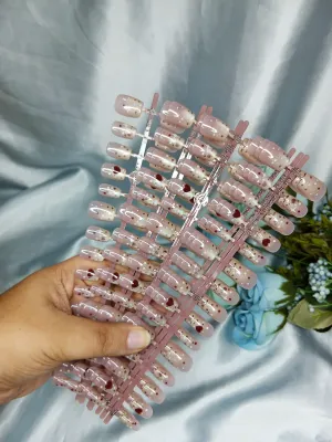 30 Pcs Love Dot Pink Cats Eye Fake Nails Set 