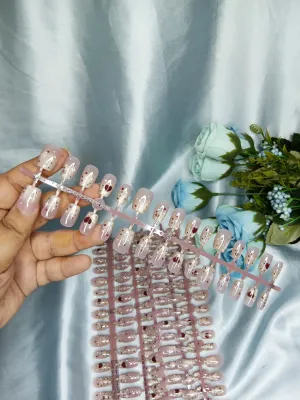30 Pcs Love Dot Pink Cats Eye Fake Nails Set 