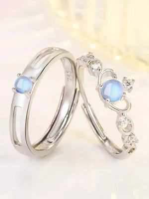Crown Moonlight Lover Couple Finger Rings Set with Box 