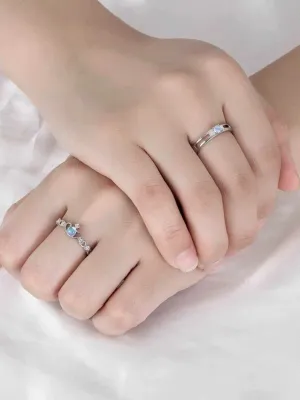 Crown Moonlight Lover Couple Finger Rings Set with Box 