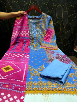 Premium Cotton Dress(blue+pink)