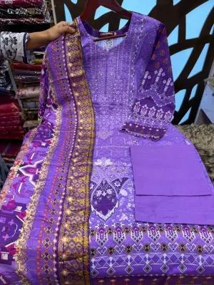 Sadabahar Swizz Lawn with Embroidery Work