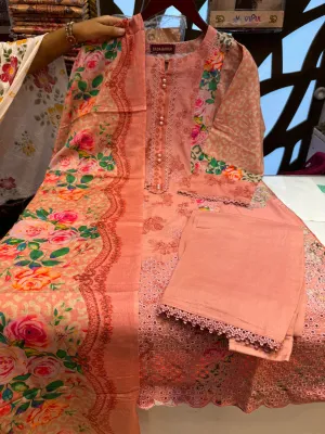 Sadabahar Swizz Lawn with Embroidery Work