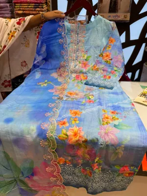 Sadabahar Swizz Lawn with Embroidery Work