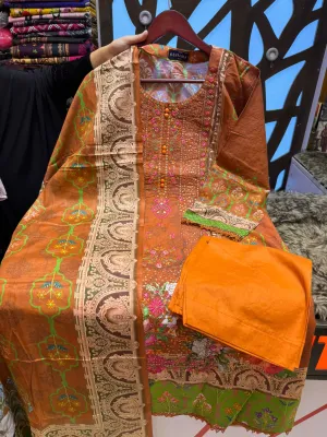 Sadabahar Swizz Lawn with Embroidery Work