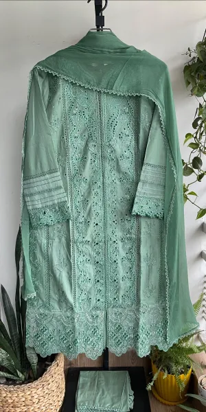 Pakistani Original Hayat’s Luxury Embroidered Stitched Cotton 3Pcs _ Pastel Mint 