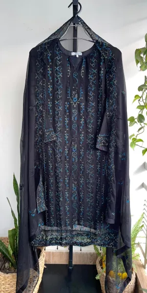 Pakistani Original Schick Chiffon Stitched 2 Pcs _ Black 
