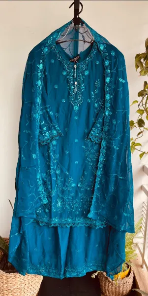 Pakistani Original Rangoon Luxury Chiffon stitched 3 Pcs _ Sea Green 
