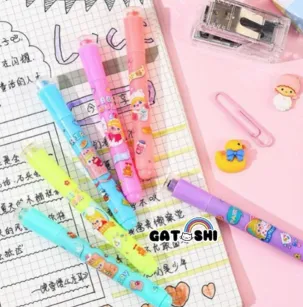 6Pcs Kawaii Cartoon Highlighter Pen with Stamp Art