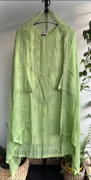 Pakistani Original Schick Chiffon Stitched 2 Pcs _ Parrot Green 