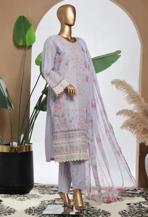 Pakistani Original Bin Saeed Luxury Plain Cotton Stitched 3 Pcs _ Lilac 