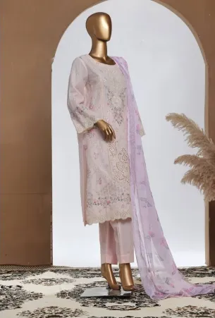 Pakistani Original Bin Saeed Luxury Plain Cotton Stitched 3 Pcs _ Peach 