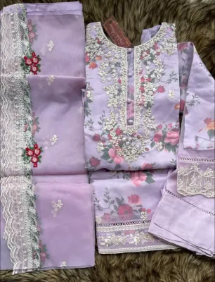 Original Pakistani Organza Stitched 3pcs _ Lavender 