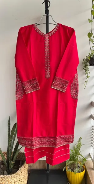 Pakistani Original Hayat's Stitched Cotton 2pcs_ Maroon Red 